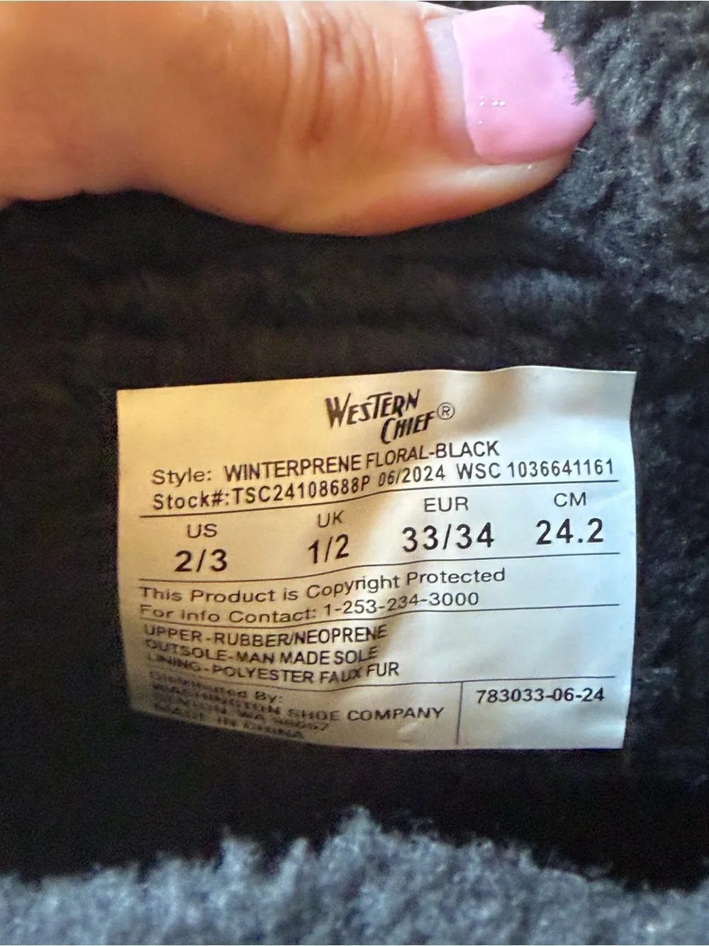 Western Chief Kids Winterprene Floral Black Boots Size 2/3 -30°F Girls Size 2/3